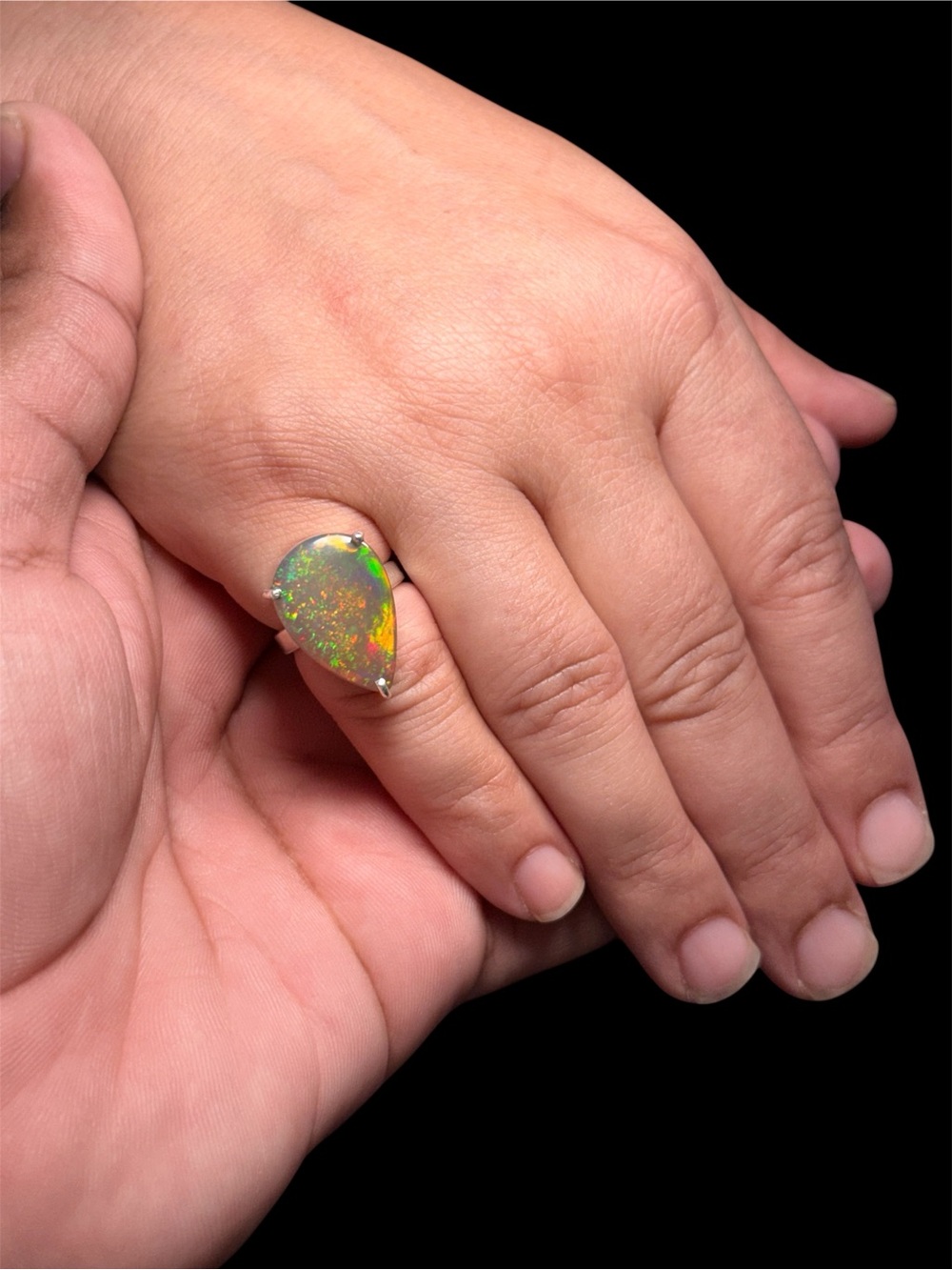 7 Carat Natural Ethiopian Opal Ring 925 Sterling Silver Handmade Size 4.2